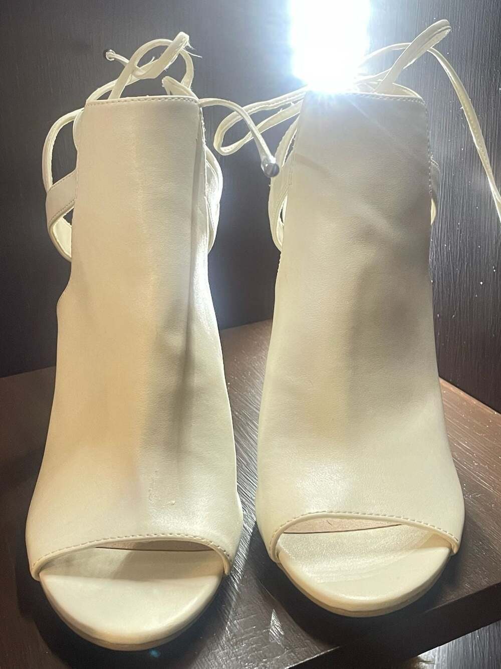 Brash Women's Size 7 White Lace-Up Peep Toe Stiletto Heels